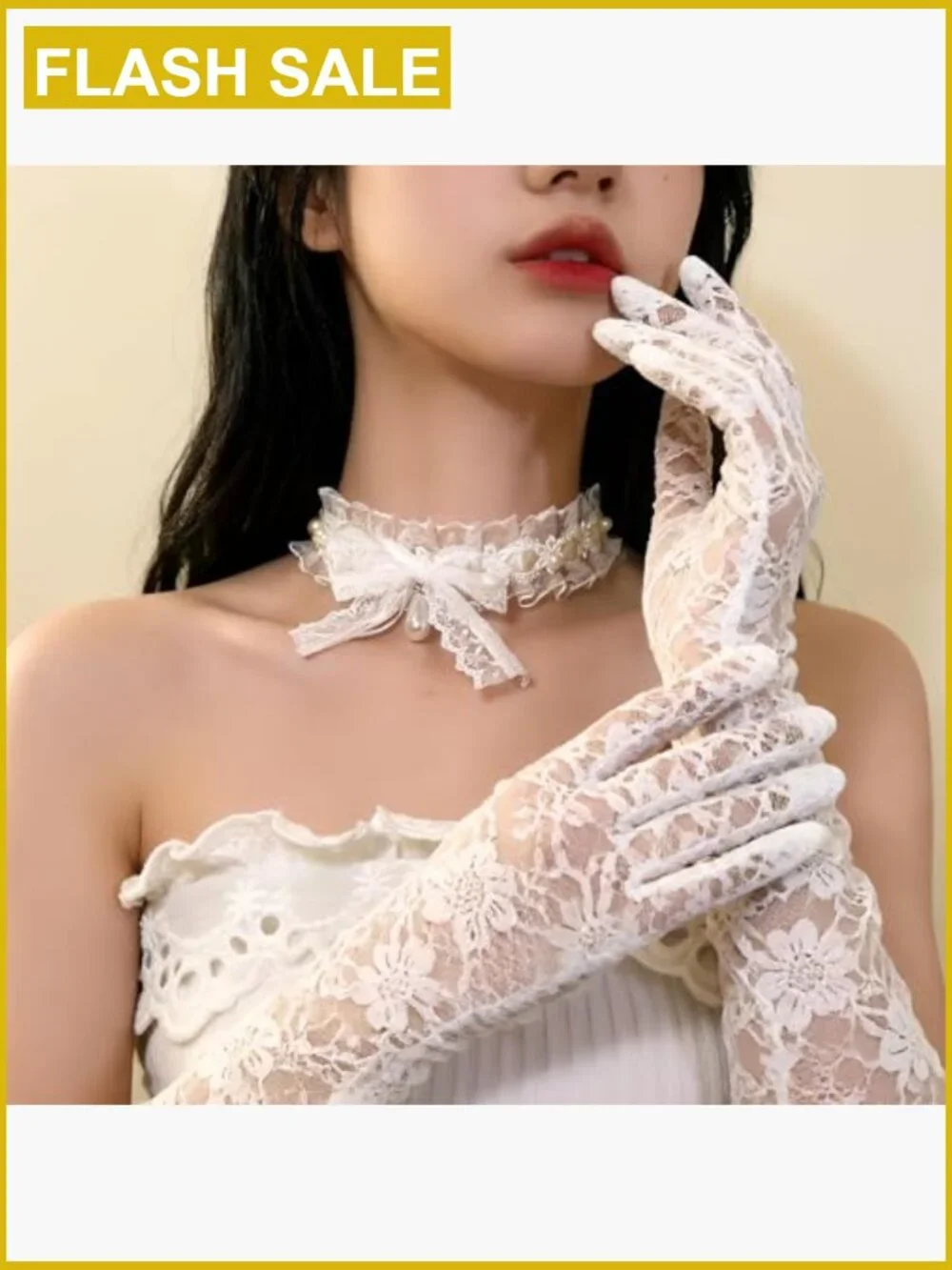 Vintage Lace Choker Necklace Set with Long Lace Gloves for Wedding